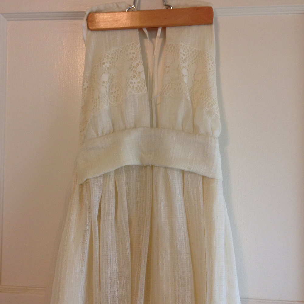 Vintage White Cotton w/ Lace Stitching Maxi Dress